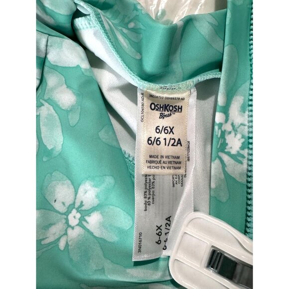 OshKosh Bgosh Girls Floral Long Sleeve One-Piece Swimsuit UPF 50+ Green Size 6/6 - Picture 3 of 7